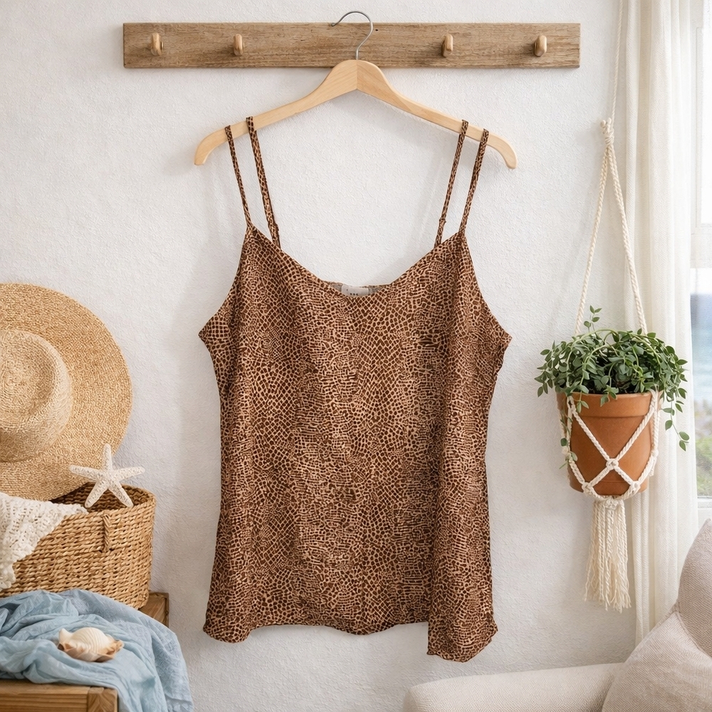 A New Day Snakeskin Print Cami M Brown Spaghetti Strap Tank NWT